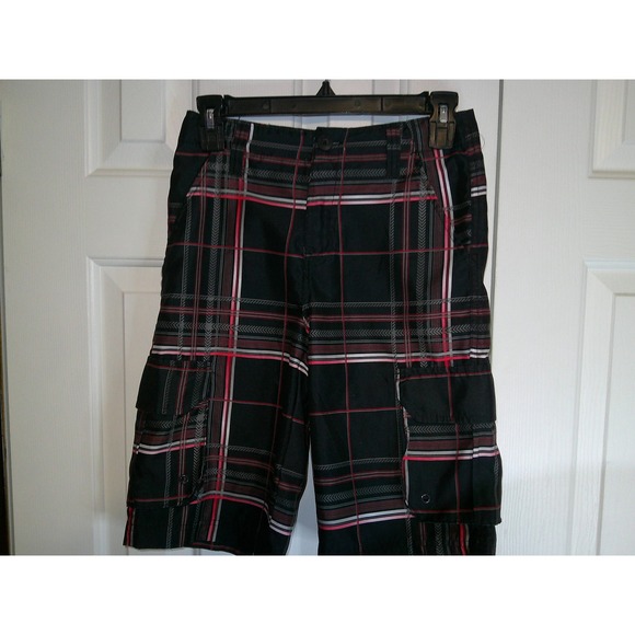 OP Other - Vintage OP Boys Plaid Cargo Shorts Casual Activewear Black Red Size 12‎